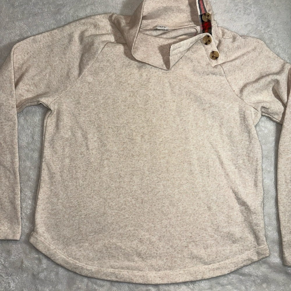 J. Crew Cotton Blend Sweater With Plaid Print Lined Collar Size Medium